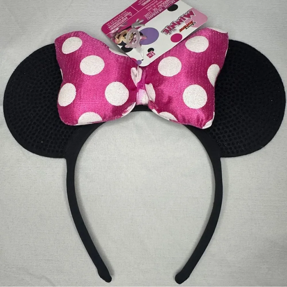 Minnie Mouse Disney Ears with Pink & White Polka Dot Bow